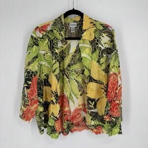 Chicos top large L linen blend floral tropical beachy summer office business